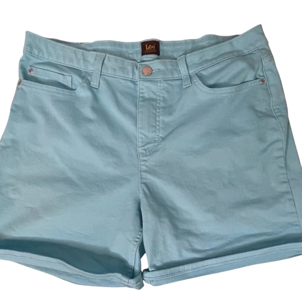Lee Womens Aqua Blue Denim Shorts‎ Mid Rise Cuffed Size 16 Medium